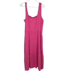 J Jason Wu Wms Midi Dress LP Pink Tiered Smocked Square Neck Barbiecore Sundress